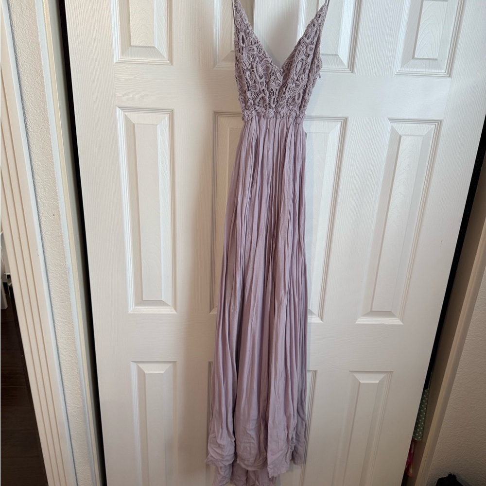 Elegant Lavender Lace Evening Gown